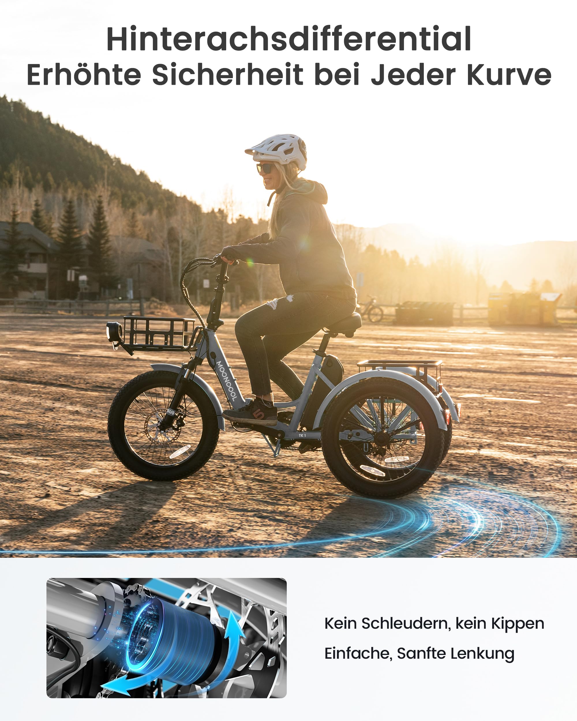 MOONCOOL E Bike Klapprad, 20" Elektrofahrräder für Herren Damen, 36V 20AH Akku, 250W Motor 45 Nm, LCD-Display, IP65 Wasserdicht, 3 Fahrmodi, mit Großen Körben & Fußstützen