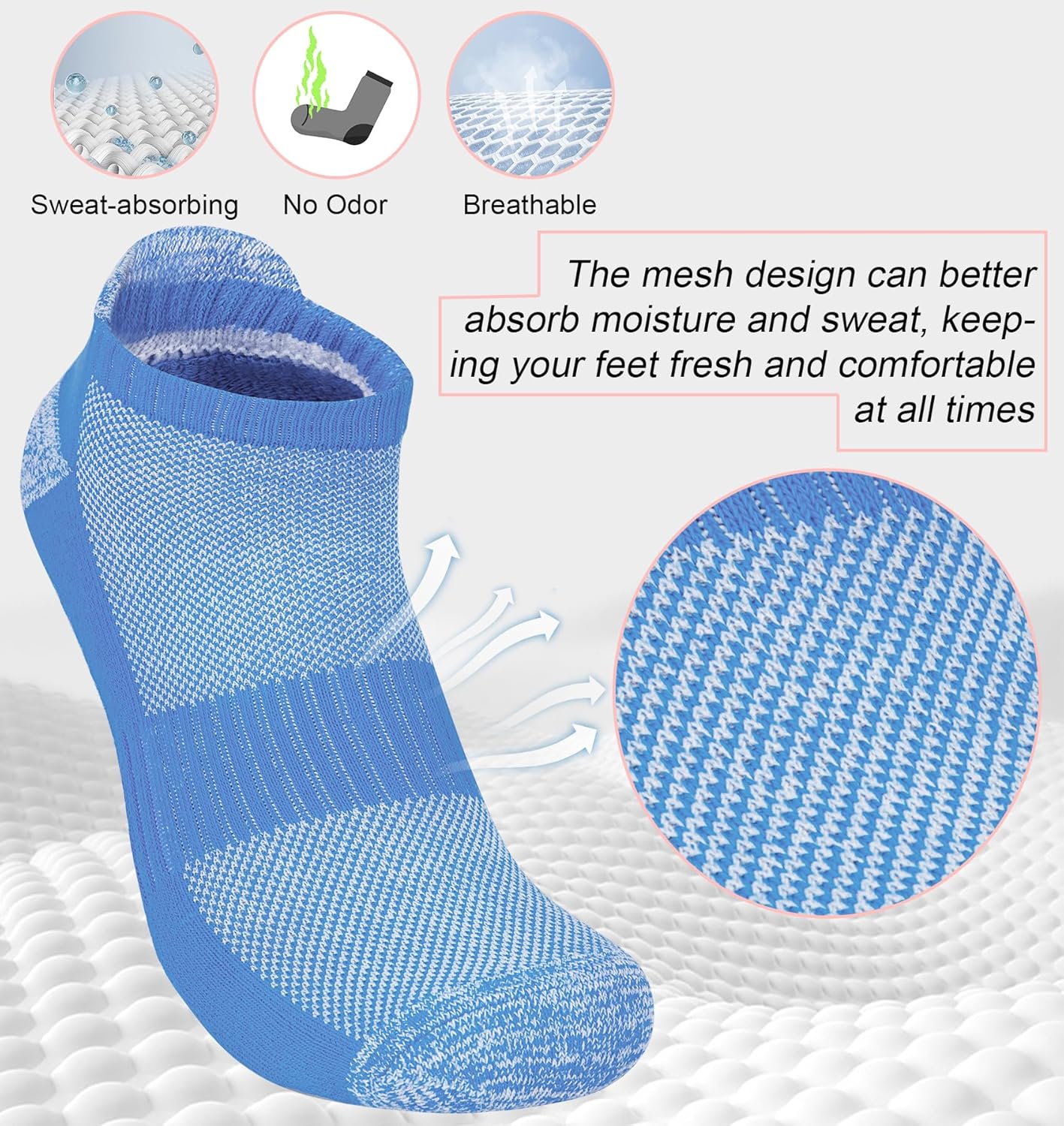 YSense 6 Pairs Womens Ankle Socks Cotton Cushioned Athletic Running Socks with Moisture-Wicking - Image 4