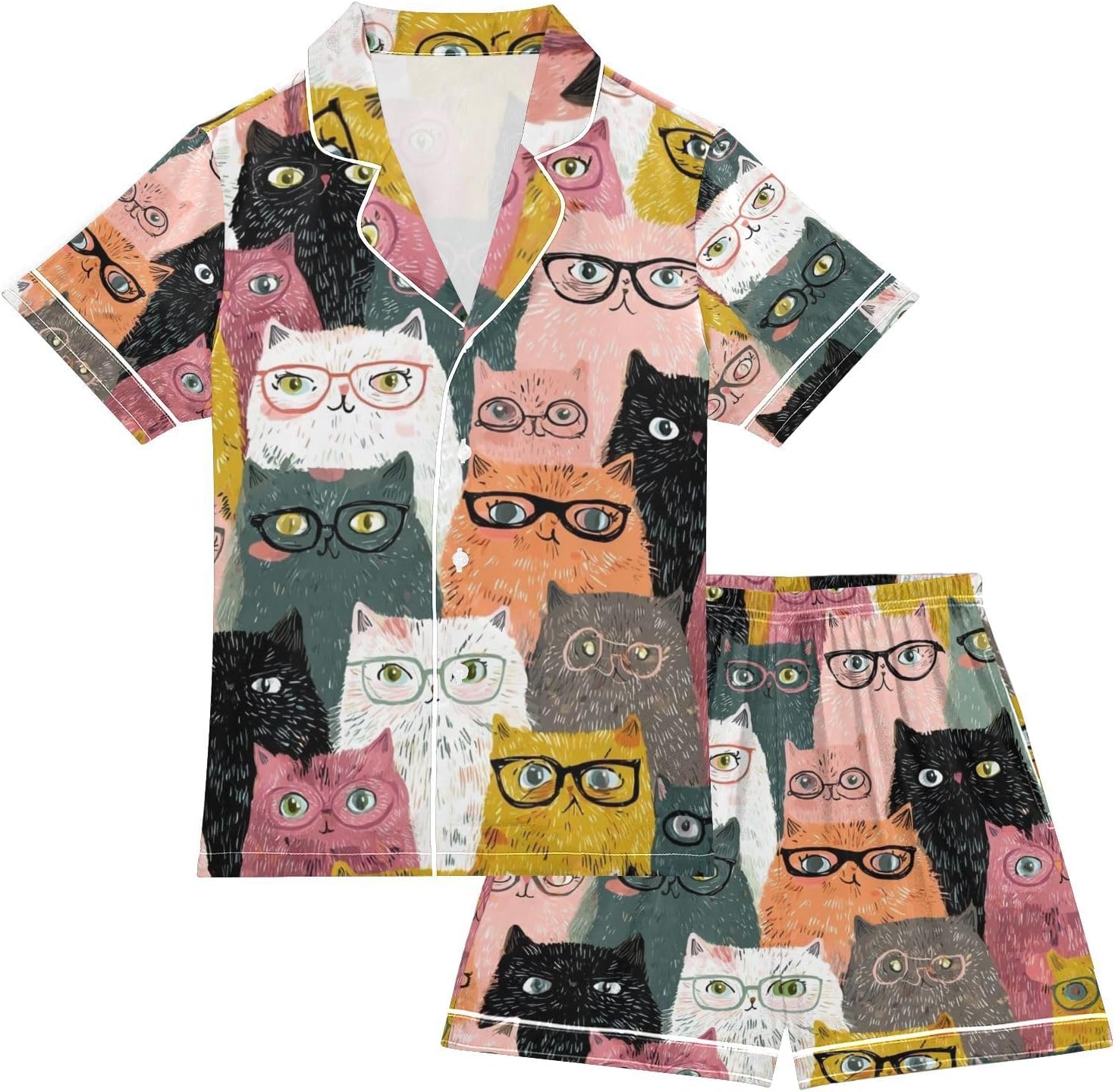 Silk Pajamas Sets Soft Satin 2 Piece Pjs Set Short Sleeve Sleepwear Nightwear