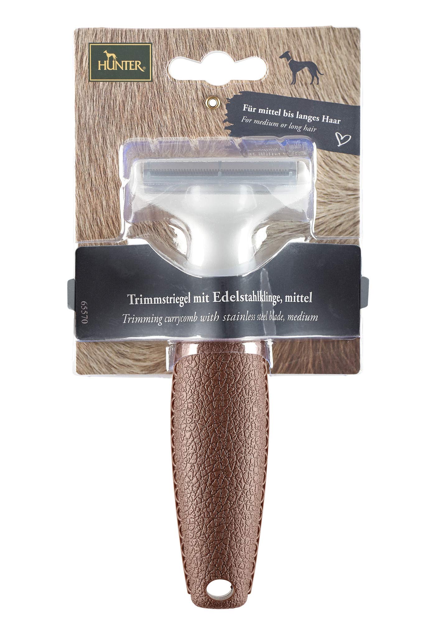 Hunter SPA Trimmstriegel mit Edelstahlklinge, für mittel- bis langhaarige Hunde und Pferde, 15,5 x 6,5 cm, M