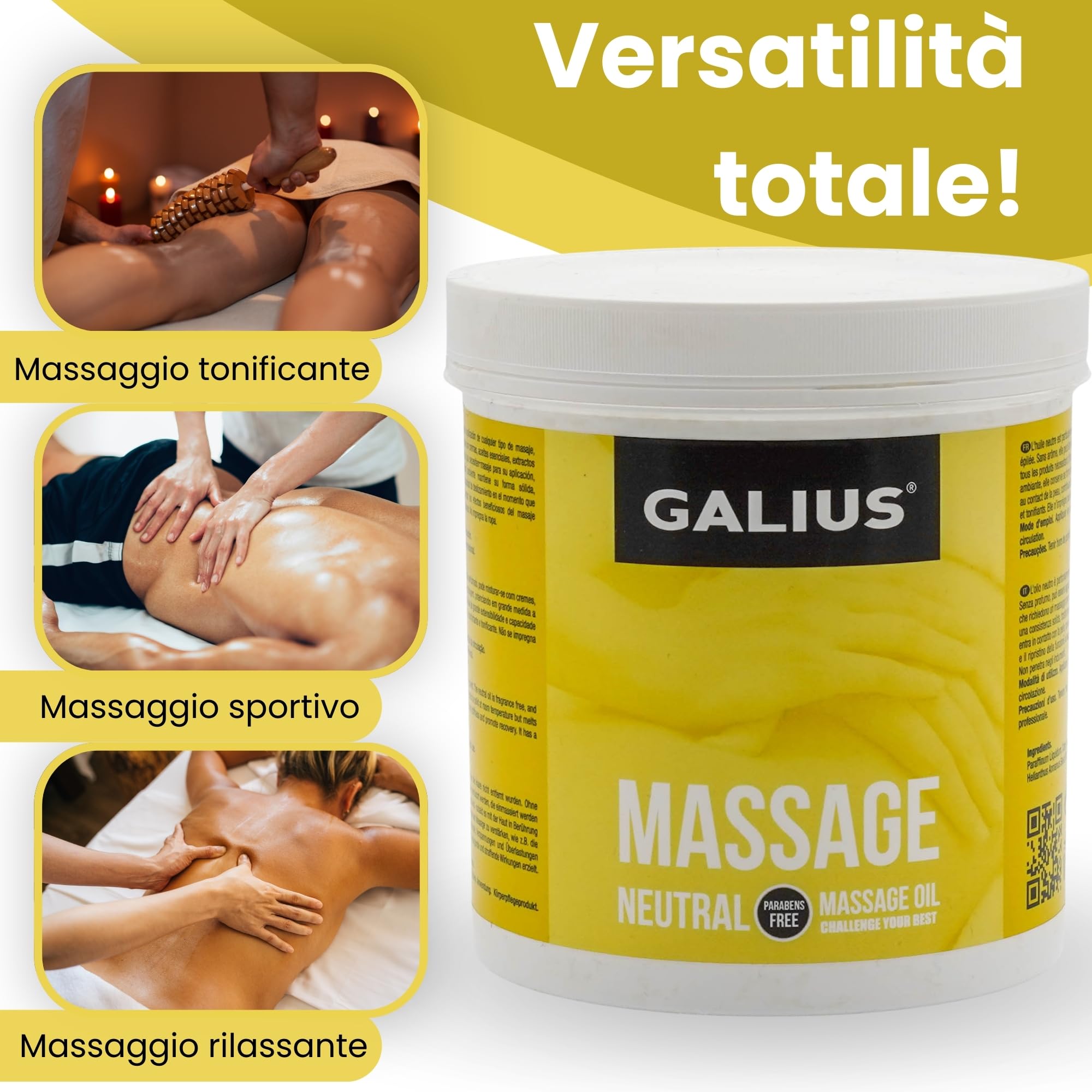 Galius - Olio Sólido Neutro - Olio Essenziale per Massaggi - Oli Essenziali di Lunga Durata e Stendibilità - Olio Corpo Antimacchia per Professionisti e Atleti