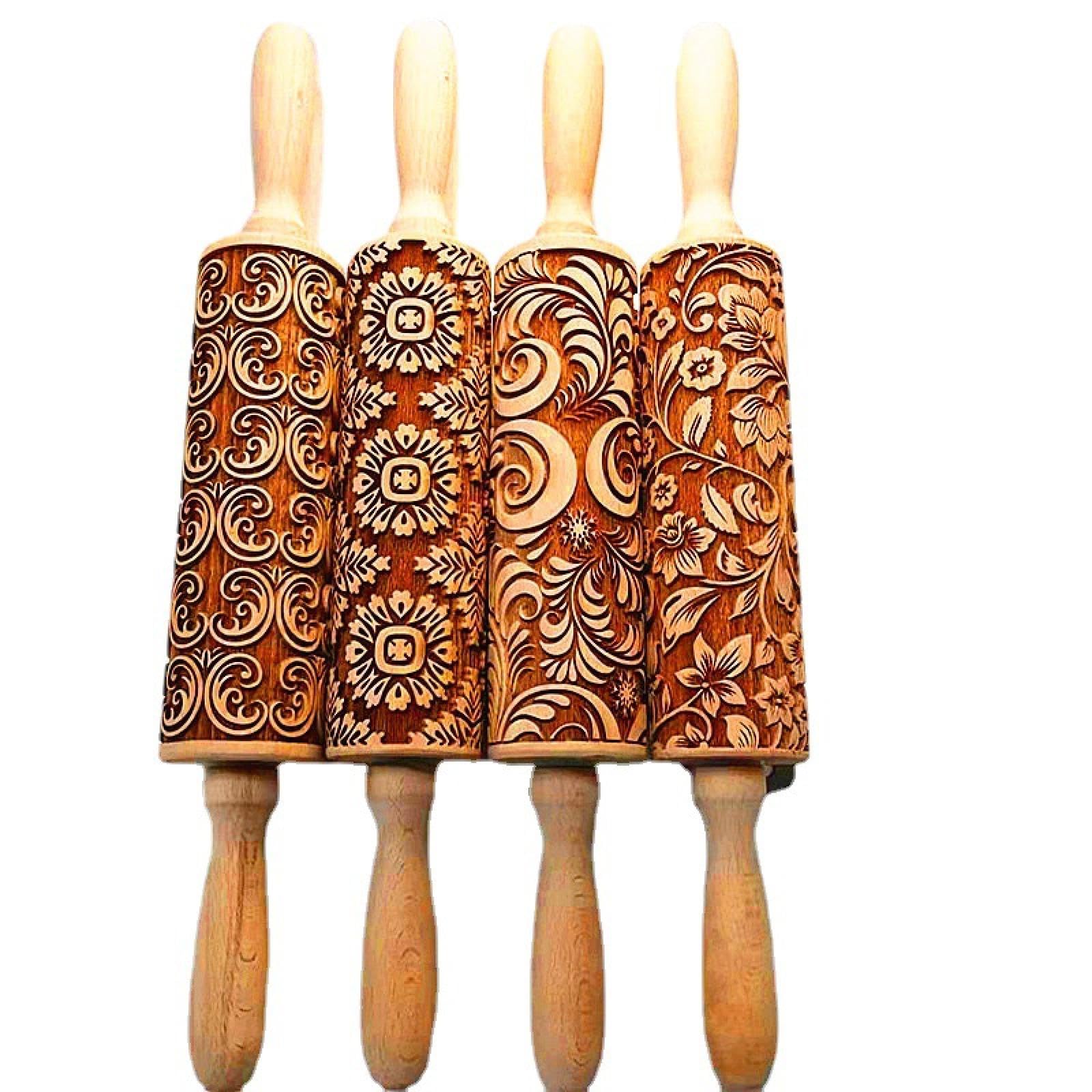 Backen von geprägten Keksen, geprägte Nudelhölzer Nudelholz-Roller, geprägtes Fondant-Plätzchen-Nudelholz, Weihnachts-Backzubehör(Fd4)