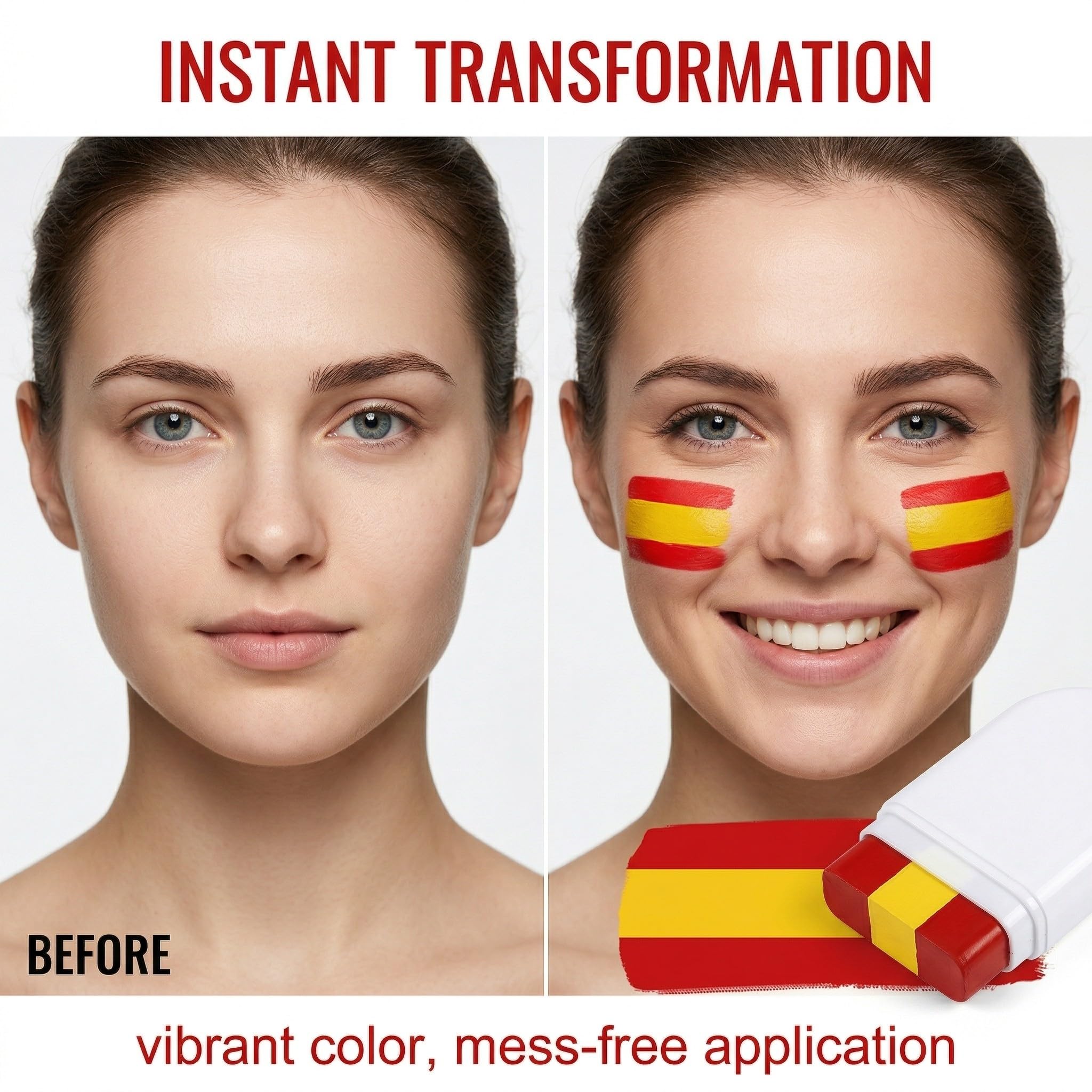 Pintacaras Bandera de España Pack de 2, Pintura Cara Rojo y Amarillo para Fans de Fútbol, Eurocopa, Mundial