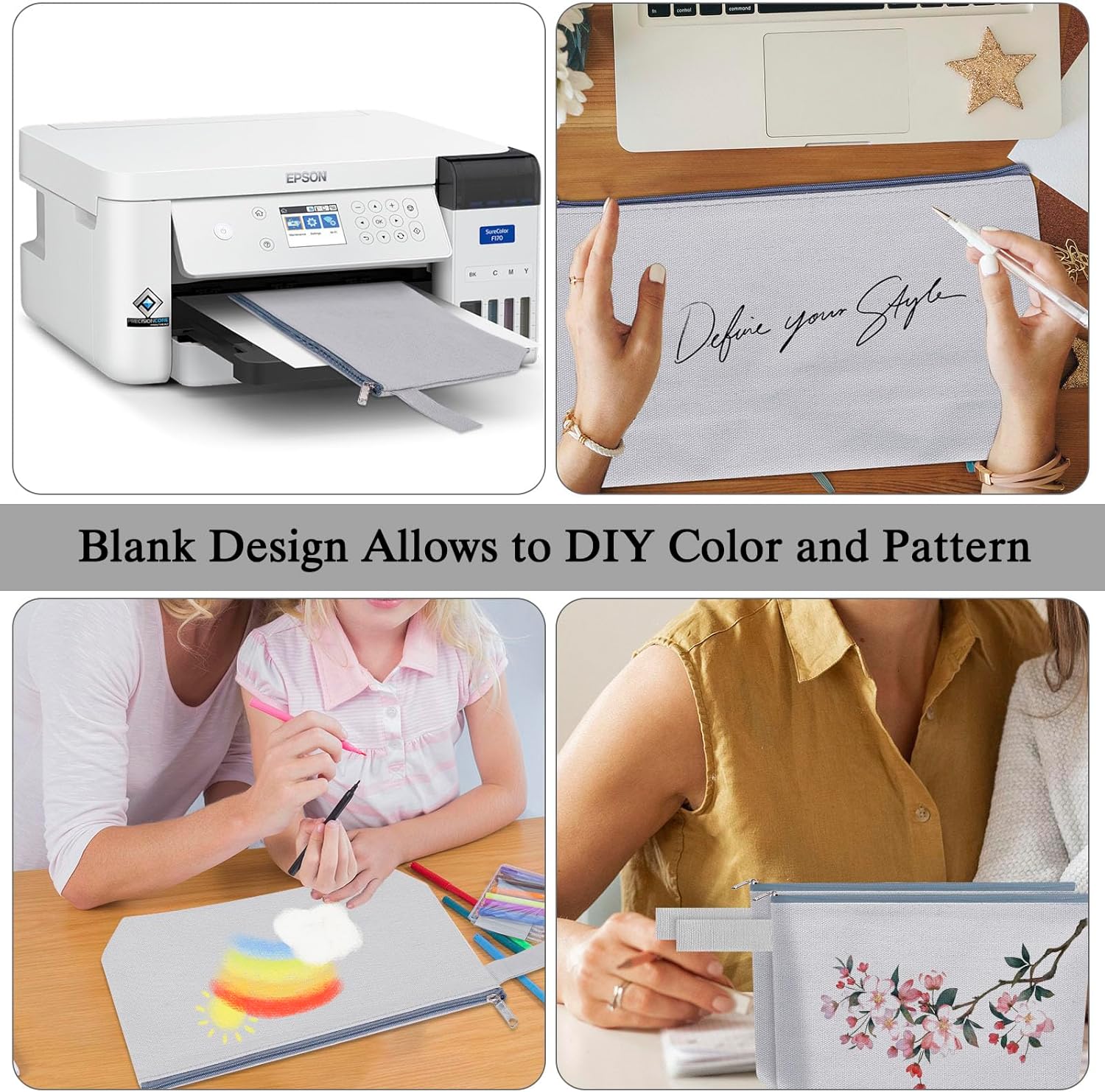 10 Pieces Cotton Canvas Makeup Bag with Bottom and Strap, Multi-Purpose Cosmetic Bag with Zipper Travel Toiletry Pouch, Blank DIY Craft Bag (Grey, S) - Image 6