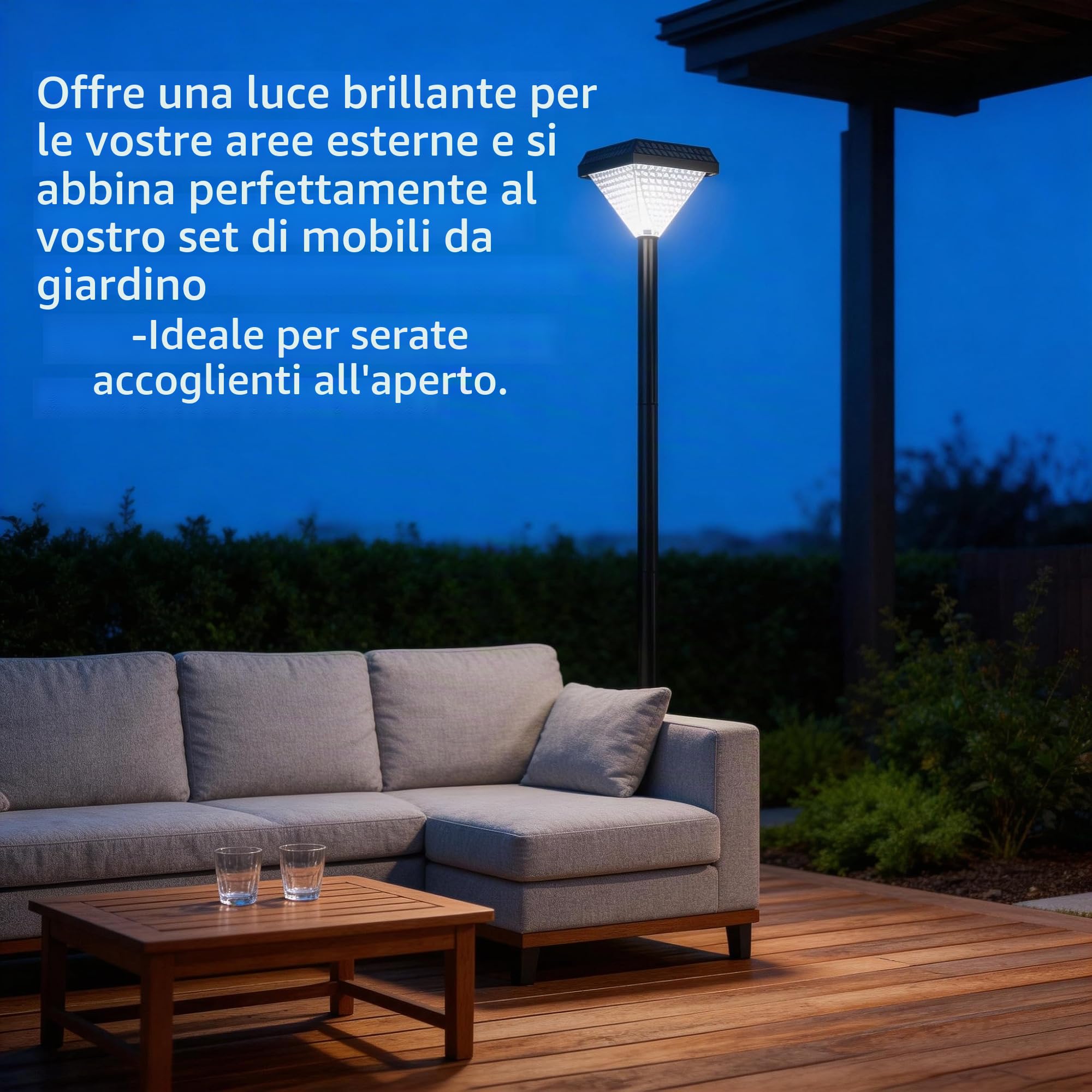 Lampione Solare Esterno 150cm, Luce Calda Giardino IP44, Nero