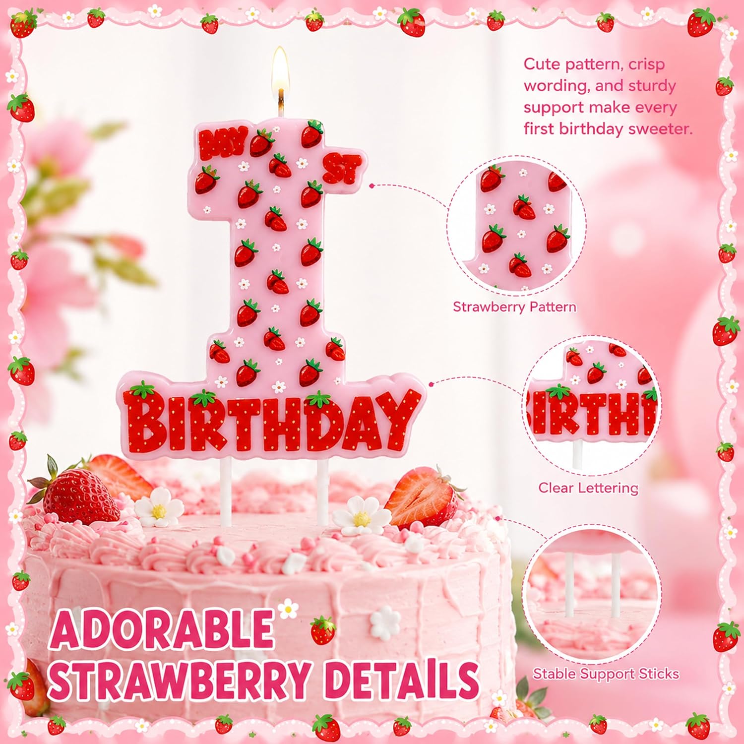 Strawberry Number 1 Candle, 3.54×3.25"
