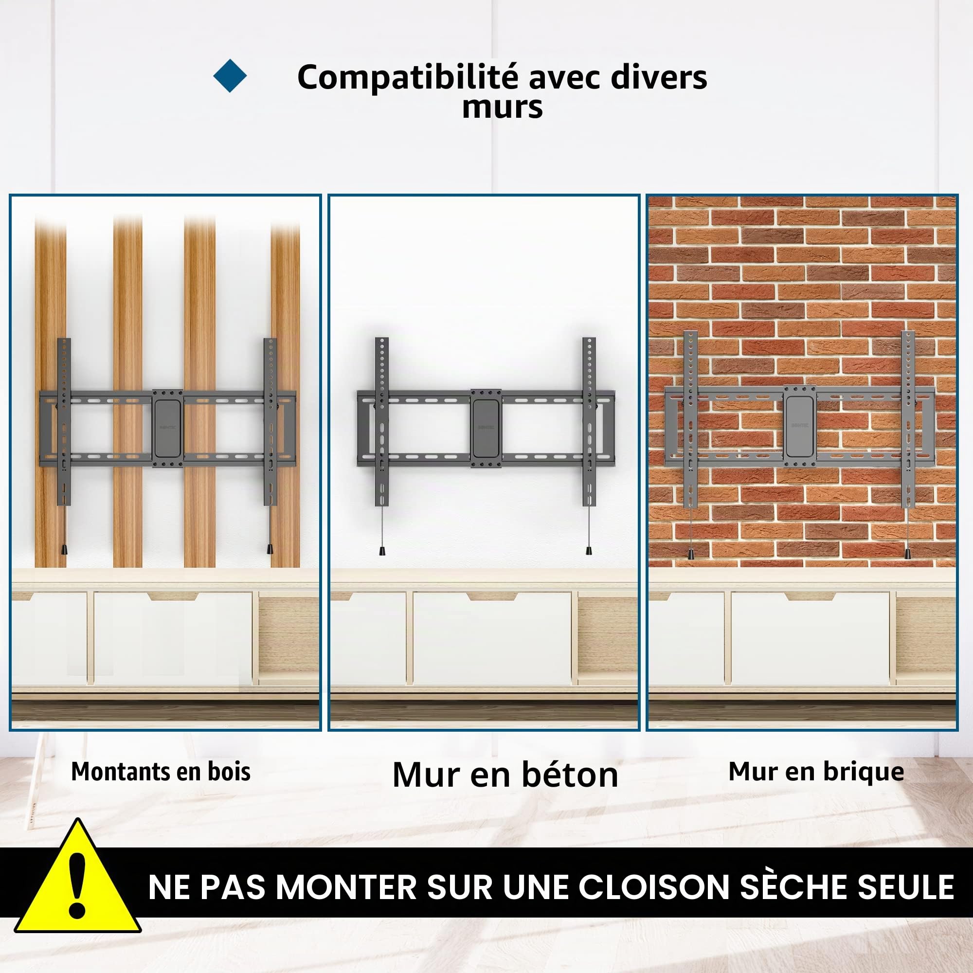 BONTEC Support Mural TV Inclinable pour Téléviseurs LCD, LED, Plasma de 37 à 86 Pouces, VESA 600x400mm, Charge 75 kg, Support TV Mural Fixe avec Niveau à Bulle, Compatible Samsung, TCL