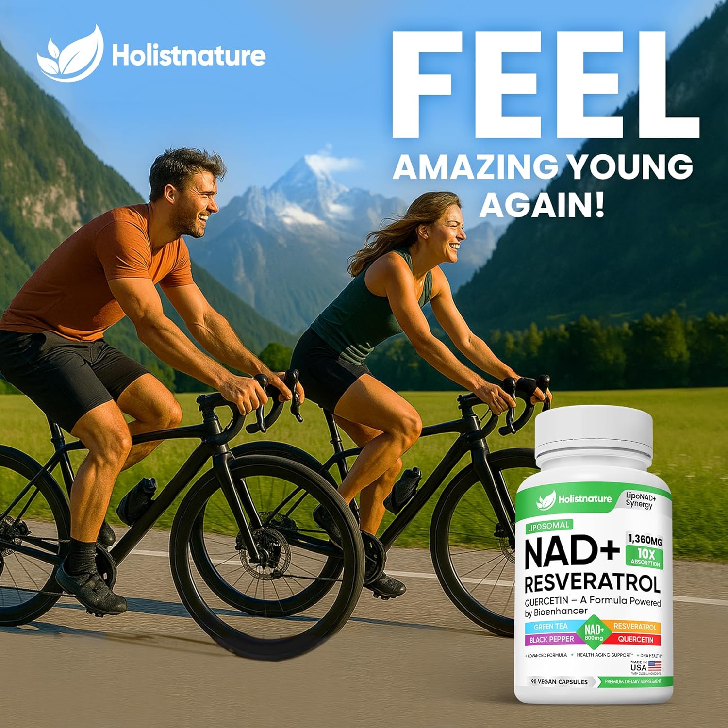 NAD+ Supplement, 1,360mg Max Strength Liposomal | Resveratrol, Quercetin, Green Tea | Cellular Energy & Healthy Aging for Men & Women | 800mg of 100% High Purity NAD+ for Energy, Focus - 90 Capsules - Image 6