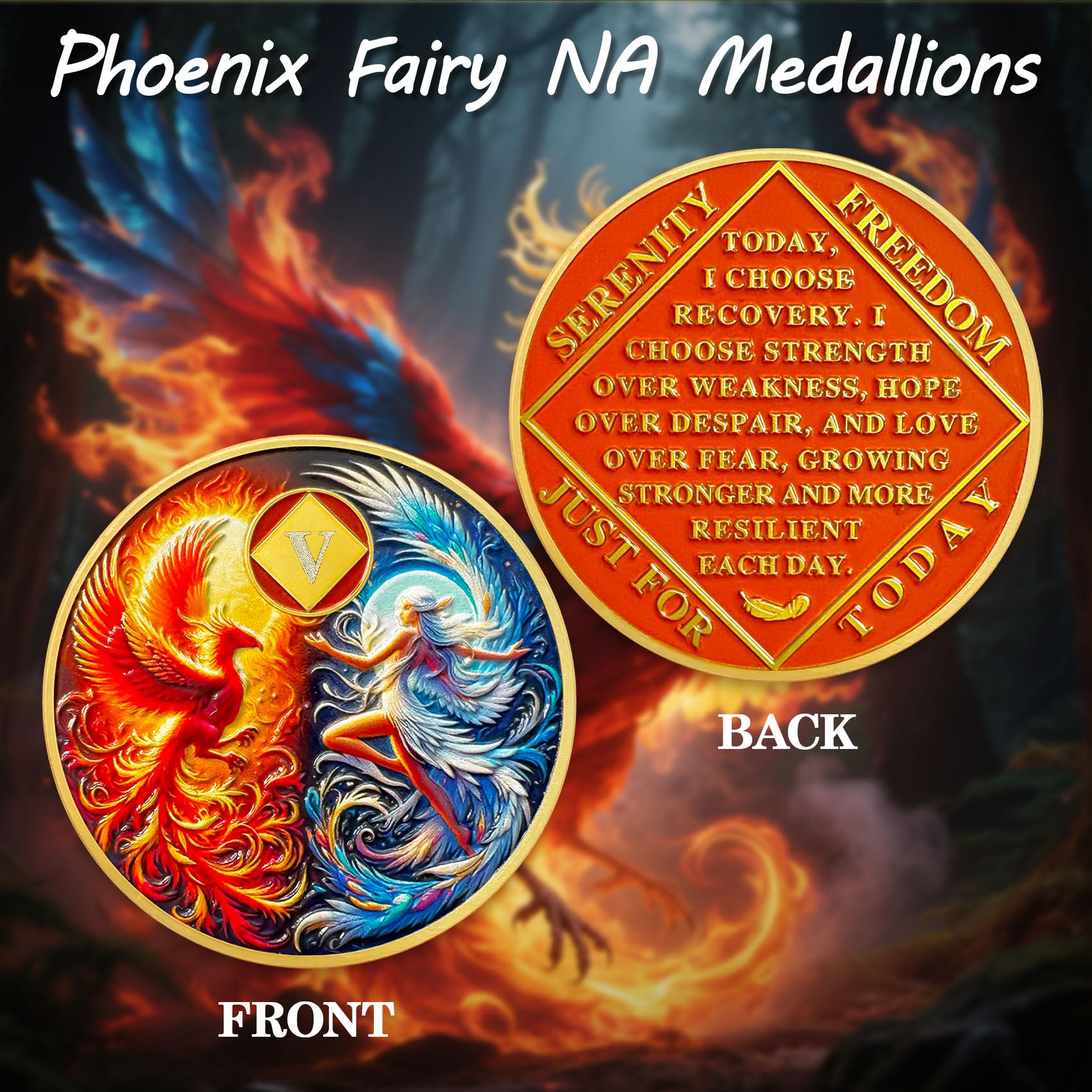 Medallón Na de 5 años – Rebirth Phoenix Fairy Sobriety Chip Sun and Moon NA Monedas y medallones al despertar recuperación adicción token sobriedad afirmación narcóticos regalos anónimos