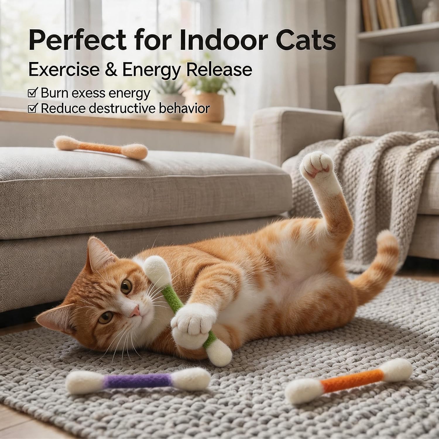 12 Pcs Giant Cotton Swab Cat Toy with Catnip Interactive Kicker Sticks image 3