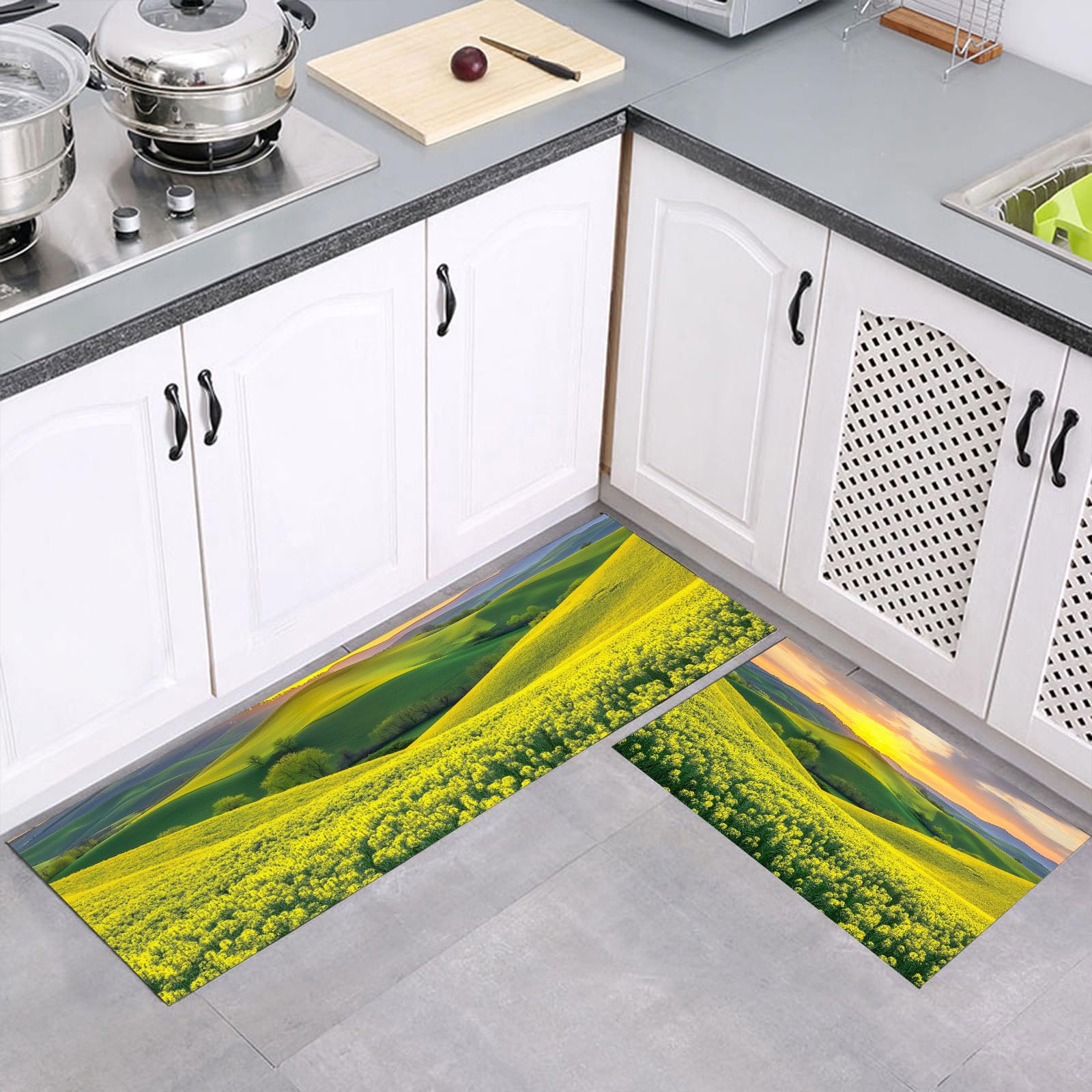 Tapis de cuisine fleurs de colza pour illuminer votre entrée et sol