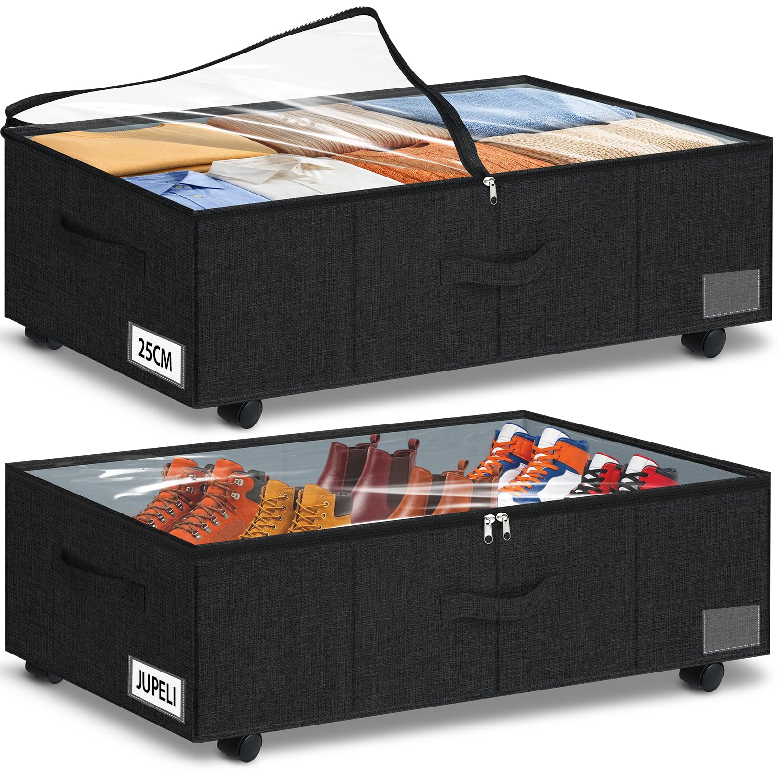 JUPELI 25cm Tall Under Bed Storage Boxes on Wheels, 75L Underbed Drawers — image 1