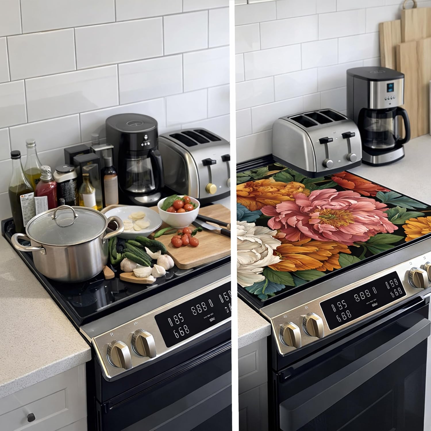 Decorative Electric Stove Top Covers, Heat Resistant Silicone Stove Cover Mat, Stove Top Protectors for Electric Flat Glass Stoves, Adds Extra Counter Space for Small Kitchens and Apartments