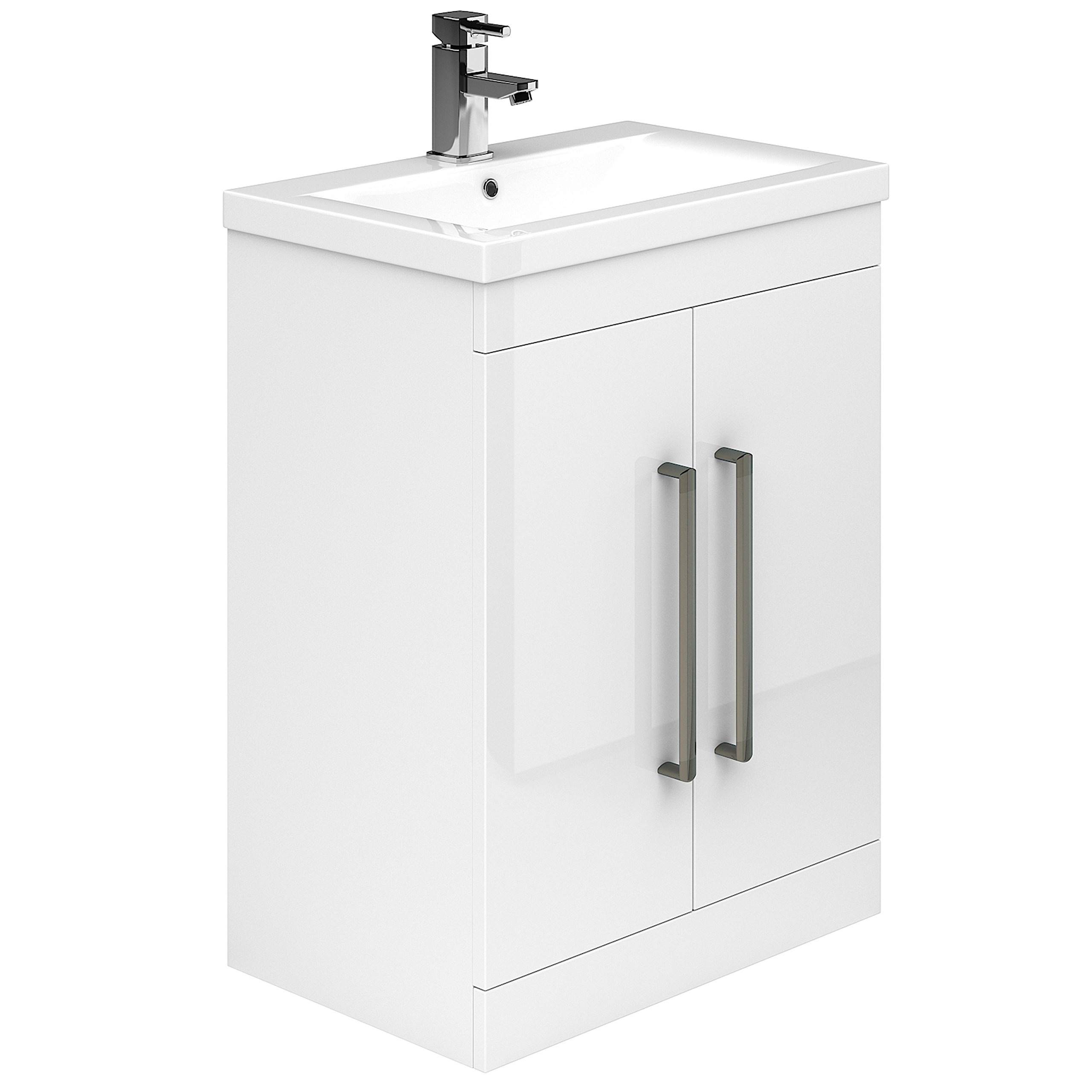 Go Bathrooms Vanity Unit 600mm White Bathroom Vanity Unit With Basin White Ceramic Sink Floor Standing Storage Cabinet Gloss Finish - Newton