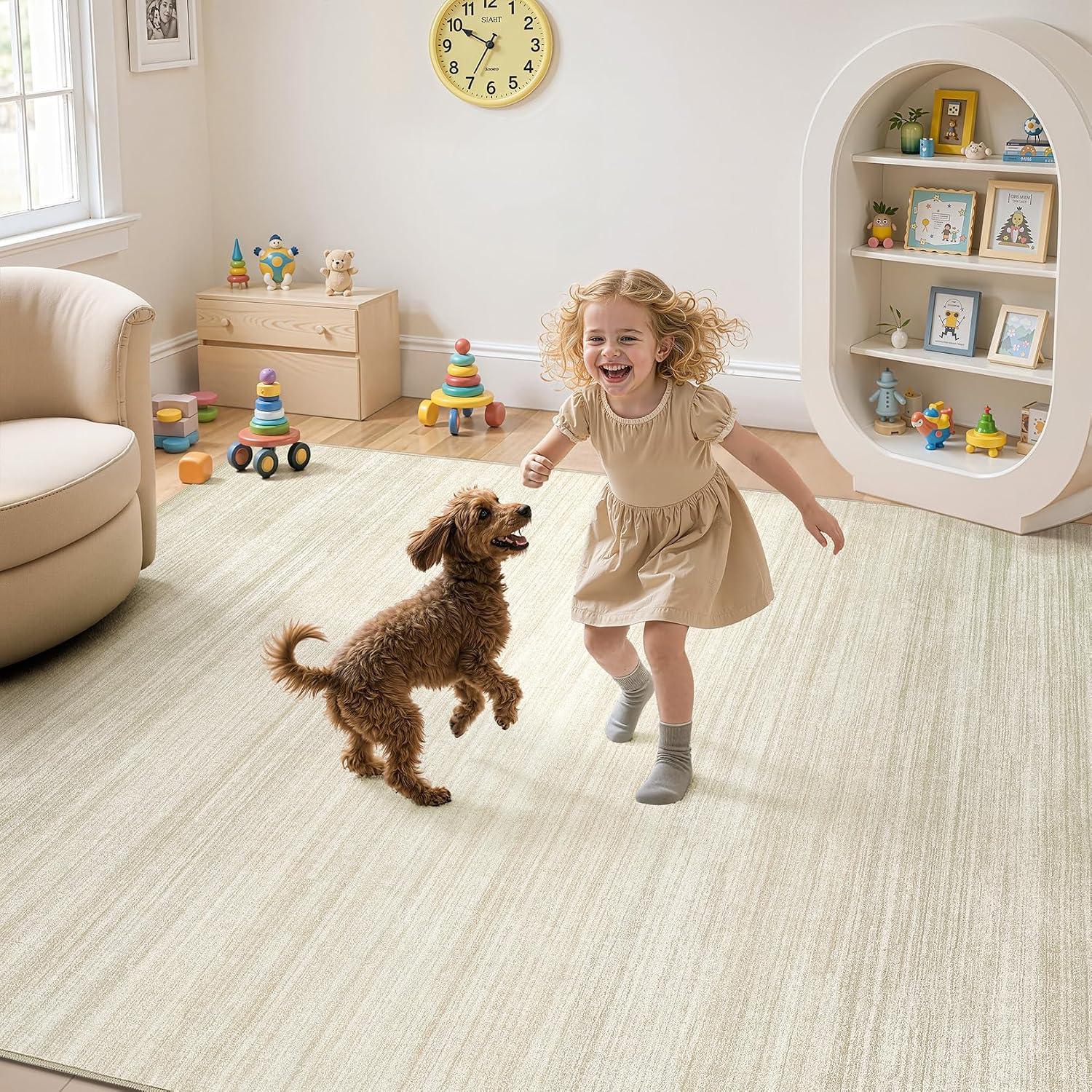 UERMEI 5x7 Washable Area Rug - Neutral Modern Abstract Living Room Rugs, Non-Slip Soft Large Indoor Floor Carpet for Bedroom Home Office & Under Dining Table Decor, Brown/Beige thumbnail