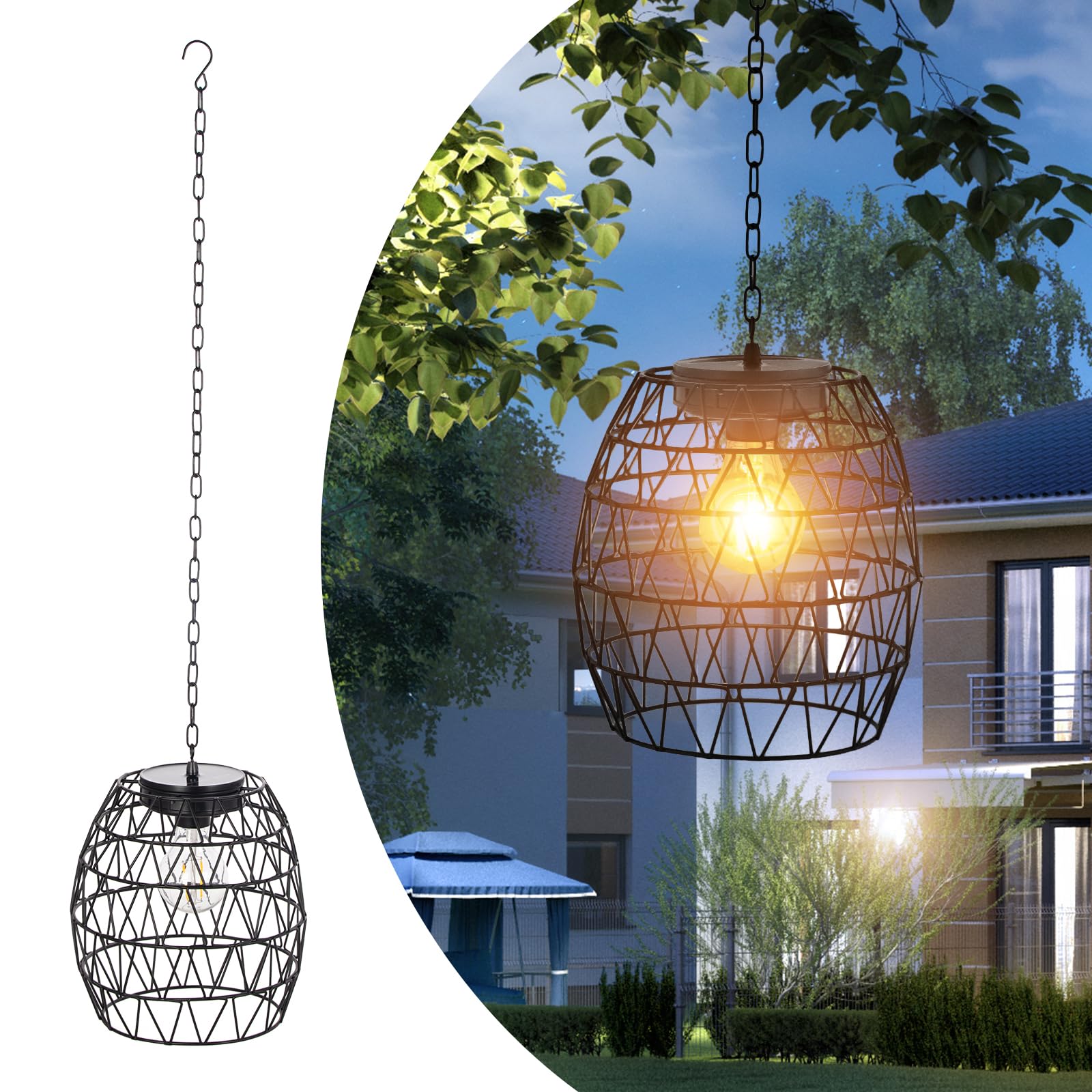 Larekook Outdoor Solar Hanging Lantern,Outdoor Indoor Pendant Chandelier Waterproof Lamp Decorative Solar Powered Hanging Lamp for Front Door Garden Gazebo Porch Patio