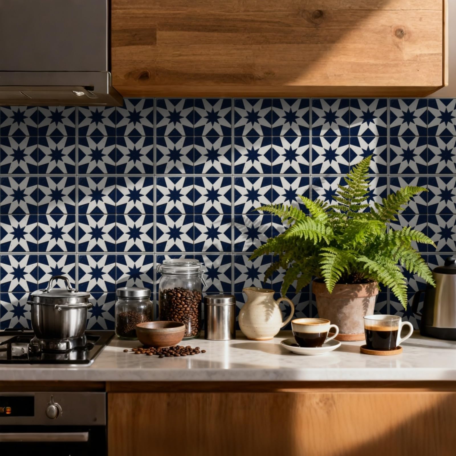 LMYSXAOZ Stick on TilesStar Geometry Self Adhesive Transfer Sticker for Bathroom Kitchen, Peel and Wall Tiles PVC Decoration 10 PC(10X10cm)