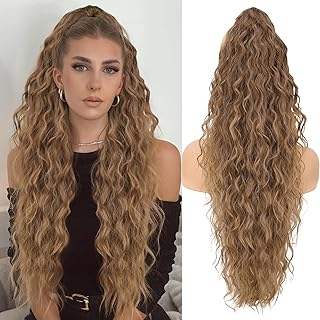 ORSUNCER Extensión De Cola De Caballo Con Pinza De 76 Cm Rizada Con Clip Sintética De Aspecto Natural Y Esponjosa Para Mujer Color Marrón Ombré Marrón ombre T6K/22#