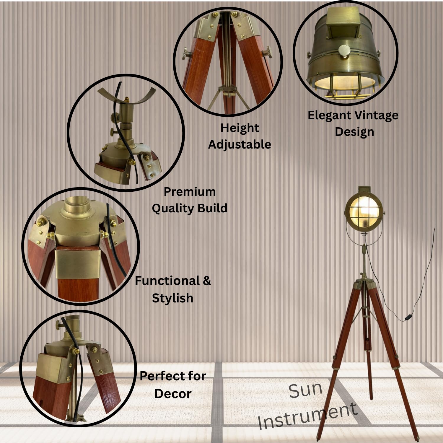 THORINSTRUMENTS Vintage Marine Search Light Floor Lamp Nautical Spot