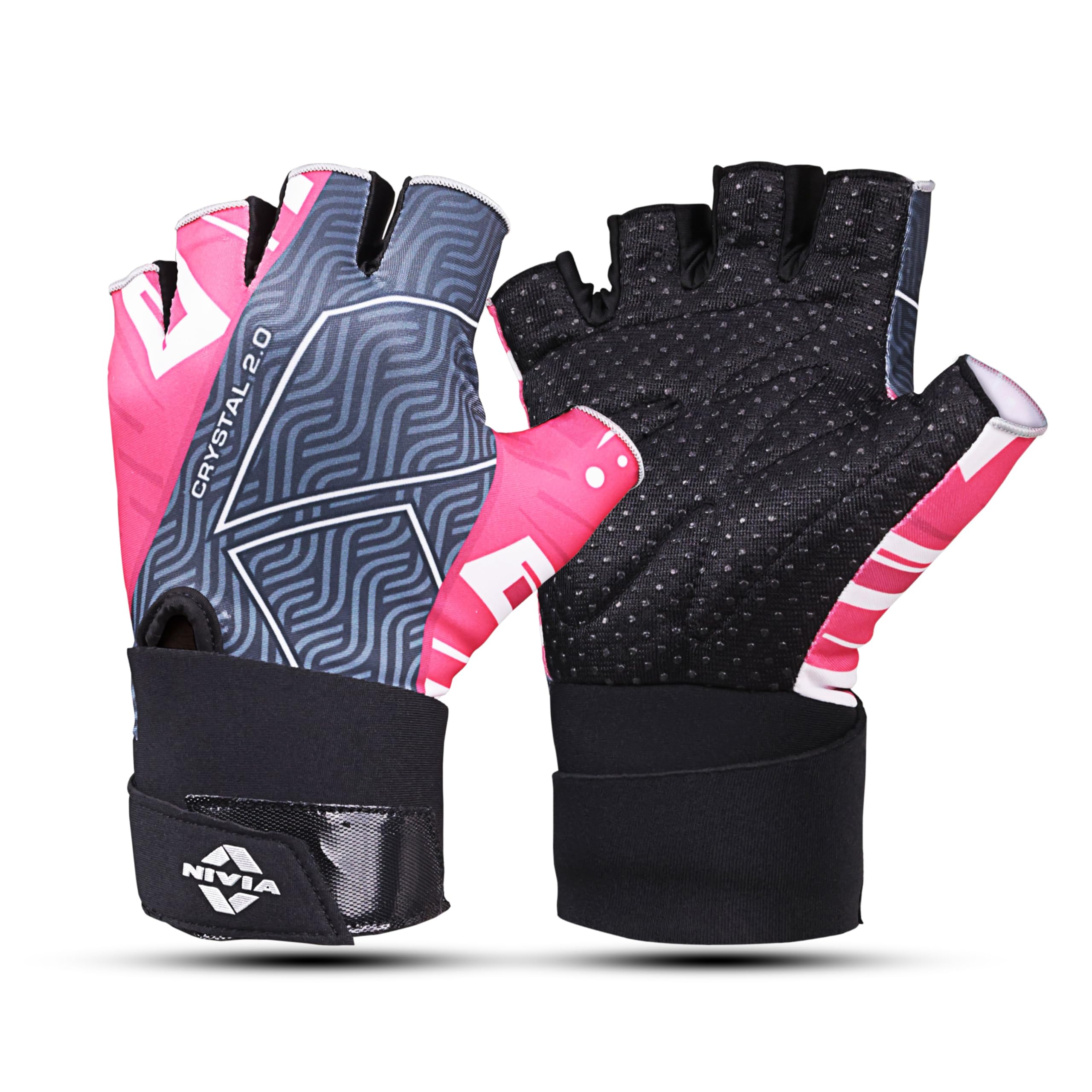 Nivia Crystal 2.0 Stretchable Lycra Gym and Fitness & Cycling Gloves for Men & Women (Half Finger, Puff Padded Palm), Pink, Small-image-10