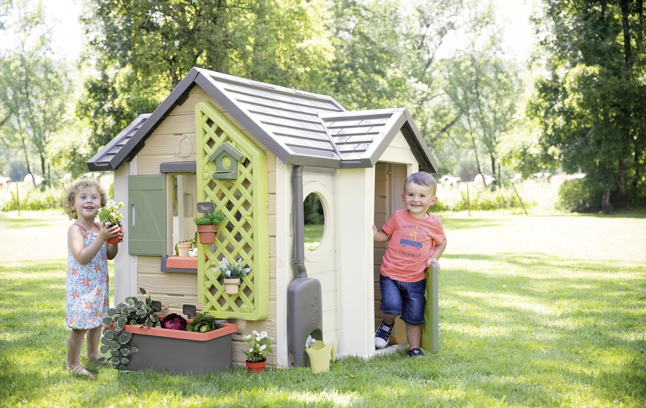 Smoby Life - Raccoglitore d'acqua - Grondaia, serbatoio, rubinetto, annaffiatoio - Trattamento anti UV - Materiale riciclato - Dai 2 anni - Prodotto in Francia