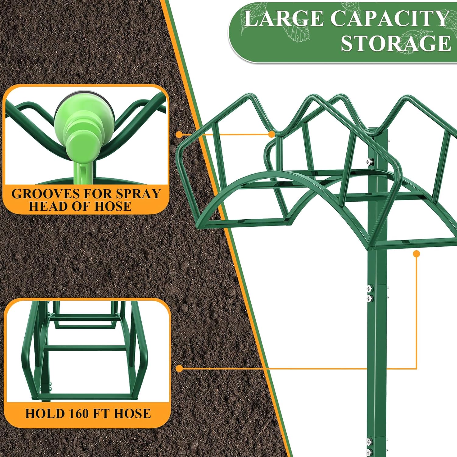 Qatsrin Super Stable Garden Hose Holder, Detachable Water Hose Holders, Hose Storage Stand Holds 150-Feet Hose, Free Standing Water Hose Holders for Outside Yard Lawn (Green)