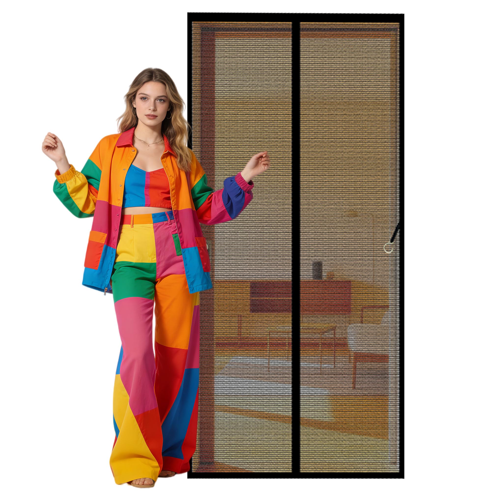 Fly Screen Door 74 x 269 cm No Drill Installation Magnetic Fly Screen Curtain Insect Protection Door No Gap Keep Bugs Out Lets Fresh Air for Living Room, Bedroom, Patio, Black