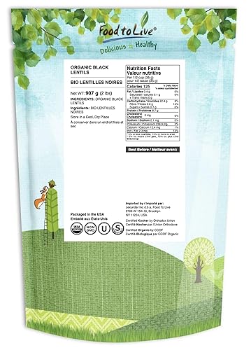Vista 23 de Food to Live Lentejas negras orgánicas, 5 libras, sin OMG, legumbres secas enteras, crudas, germinables, kosher, veganas, legumbres a granel, Daal