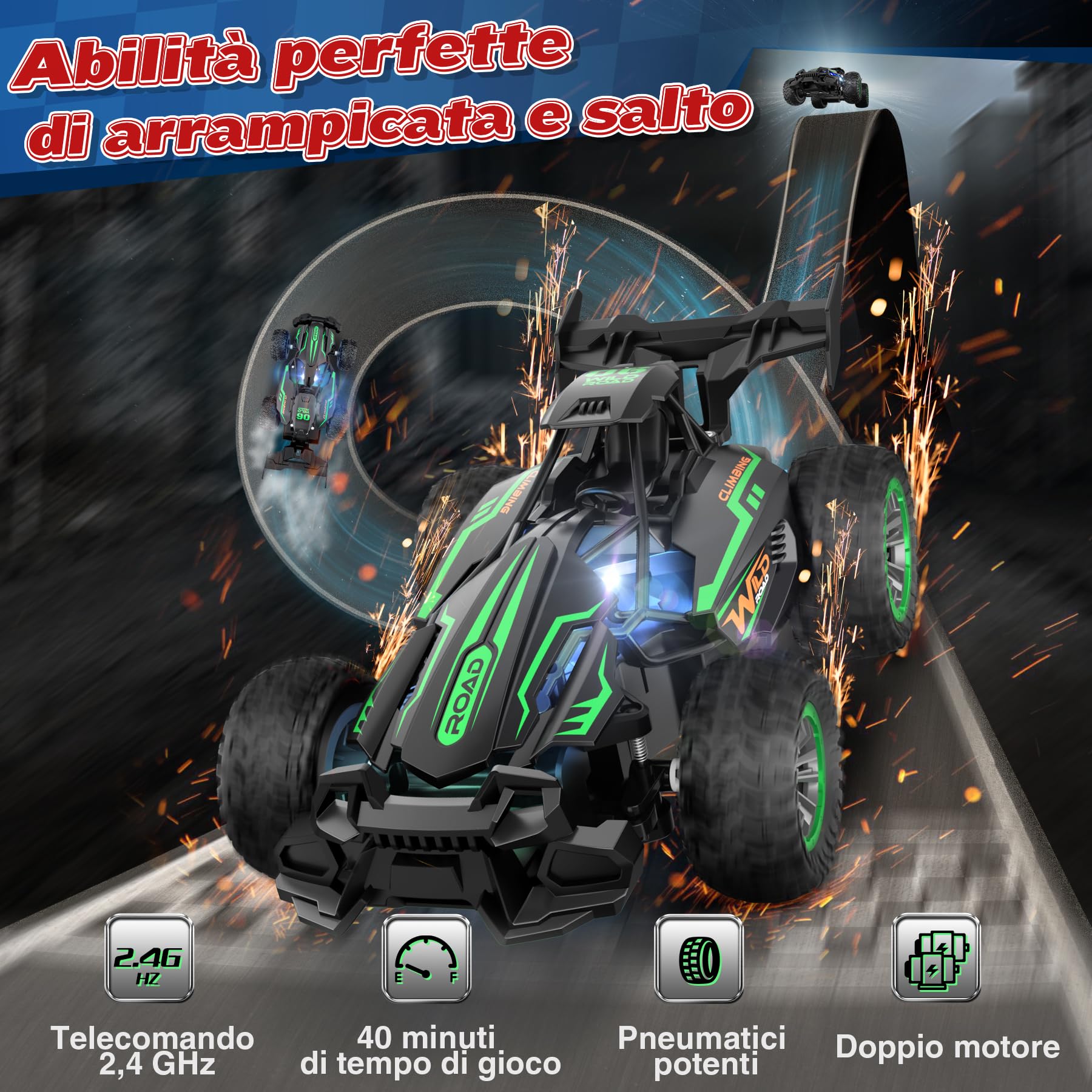 Perbabe Macchina Telecomandata per Bambini, Alta Velocità 20KM/h Auto RC 2.4Ghz Macchina Radiocomandata con Batteria Ricaricabile Macchine Telecomandate Giocattolo Bimbi Regalo Natale Compleanno