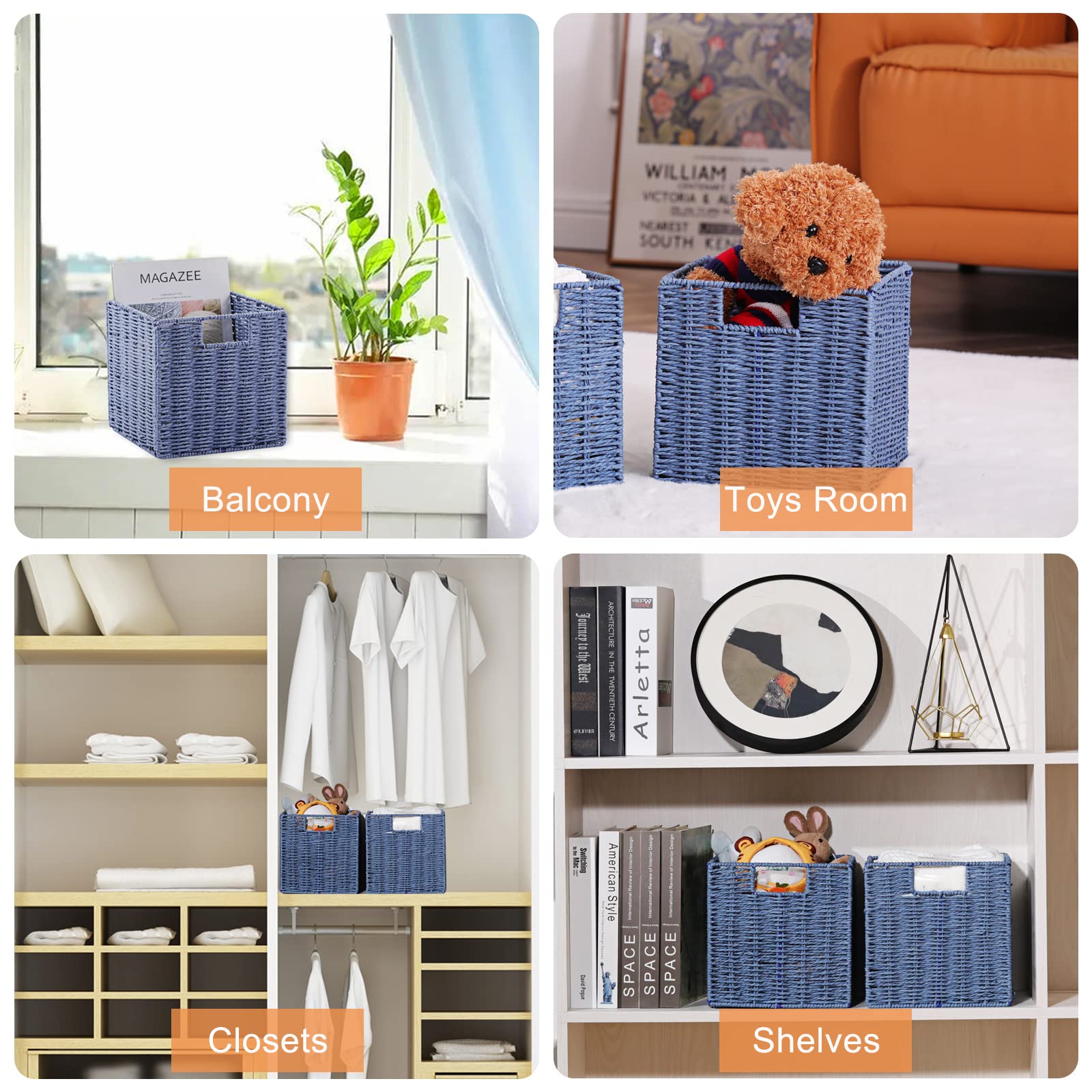 Vagusicc Wicker Storage Basket, Set of 2 Handwoven Paper Rope Collapsible Woven Baskets - Image 4