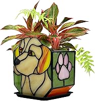 Entlityful Handcrafted Stained Glass Dog Planter - Indoor Succulent Pot with Drainage Tray, Unique Dog Memorial Gift 4.6x3x5.15in