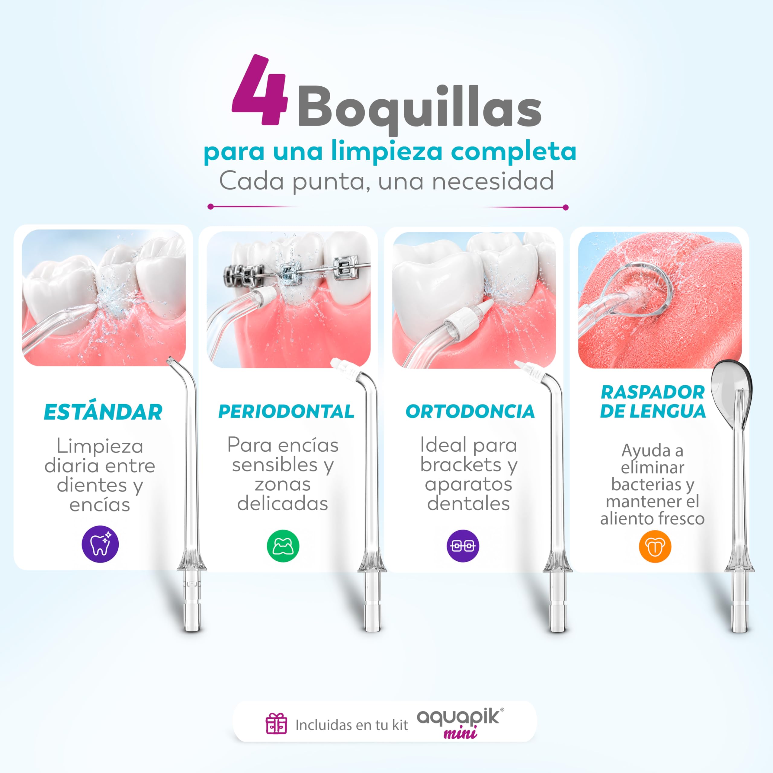 Aquapik® Mini Irrigador dental portátil 200 ml con tanque telescópico recargable USB tipo C, 3 modos de presión impermeable IPX8, fácil de llevar ideal para viajes y oficina, limpieza dental profunda.