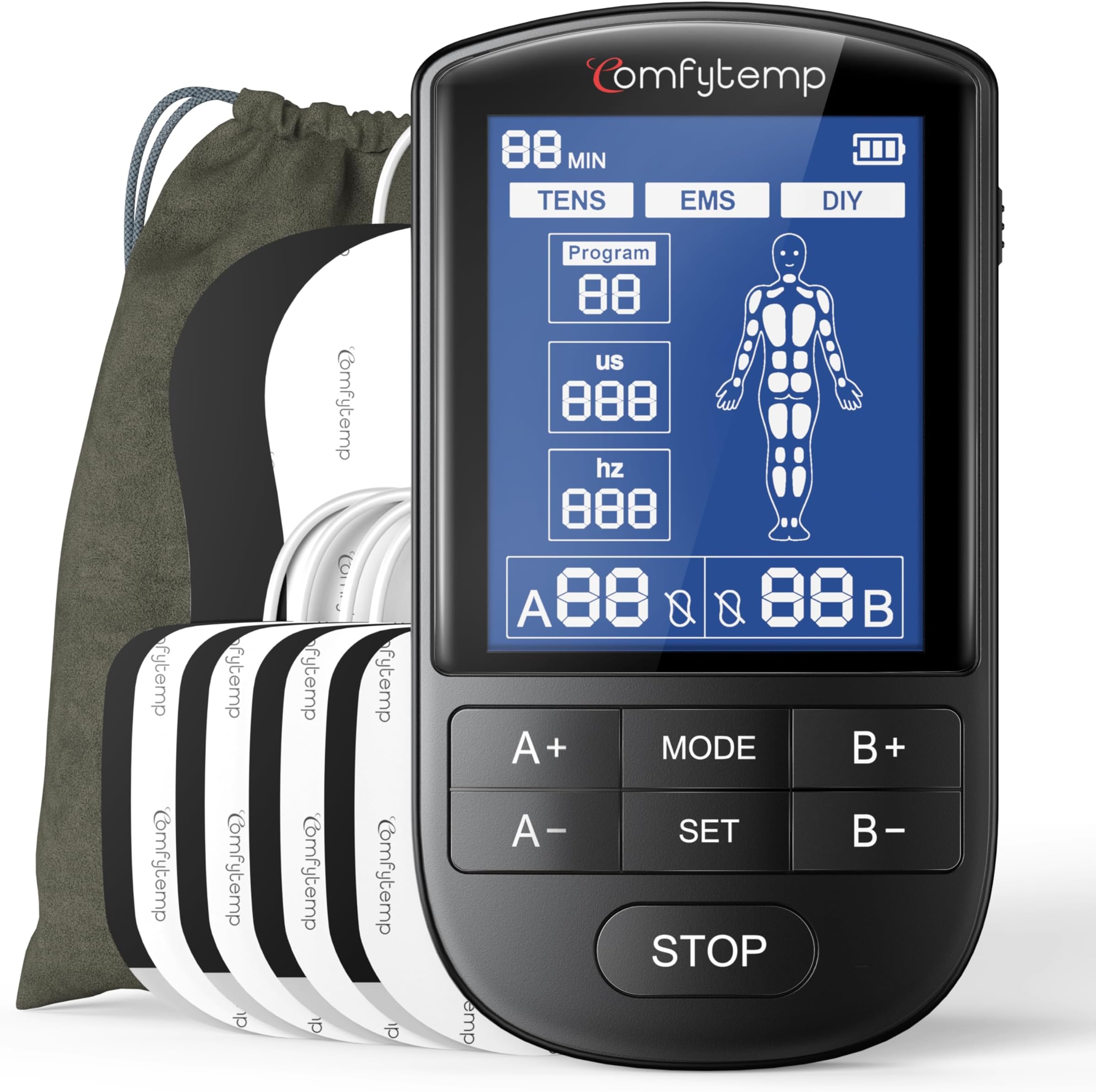 Comfytemp TENS Unit Muscle Stimulator for Pain Relief, FSA Eligible TENS Machine - 24 Modes & DIY, HSA Dual Channel EMS Unit for Back Neck Shoulder Electronic Pulse Massager, Mothers Day Gift, 10 Pads