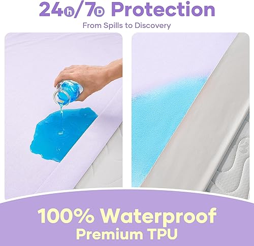 Miniatura 88 de OhGeni Protector de colchón 100% impermeable, sábana bajera con bolsillos profundos, material suave transpirable sin ruido de alta calidad, funda de