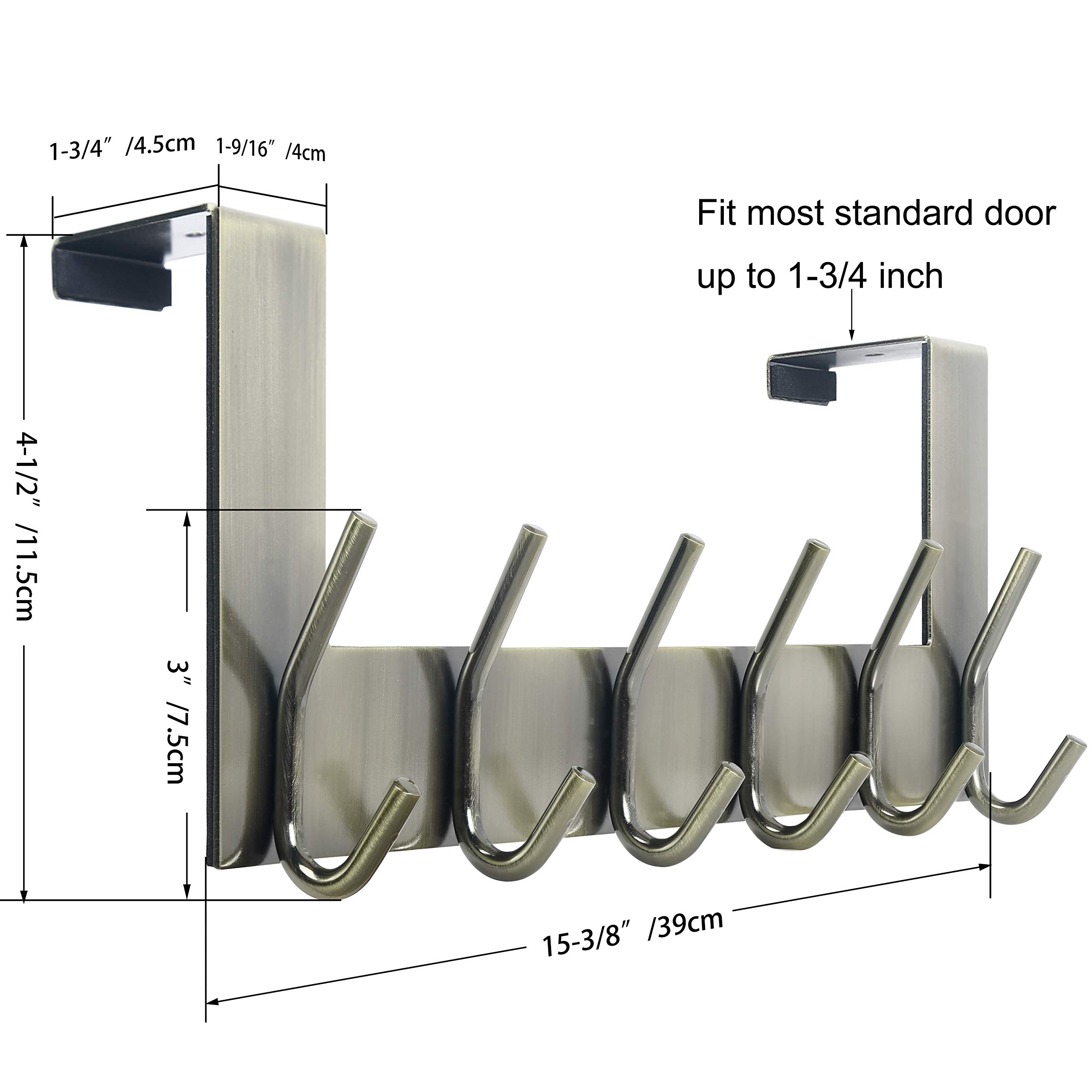 WEBI Over The Door Hook for Hanging,Door Hanger,Over The Door Towel Rack Coat Rack Coat Hanger,6 Hooks for Hanging Towels,Clothes,Hats,Behind Back of Bathroom,Bronze,2 Packs - Image 2