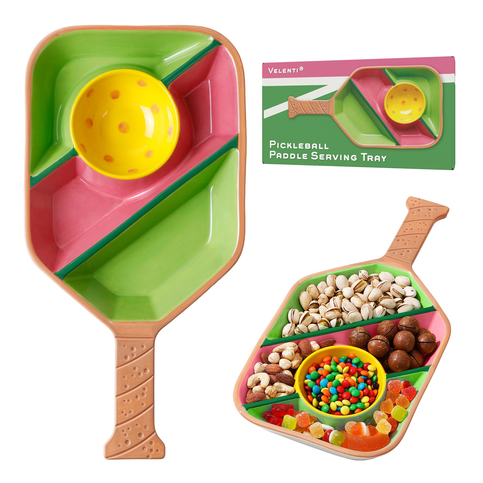 Pickleball Paddle Snack Tray - Cool Pickleballs Serving Tray for Snack - Paddle-Shaped Serving Tray with Compartments - Unique and Durable Divided