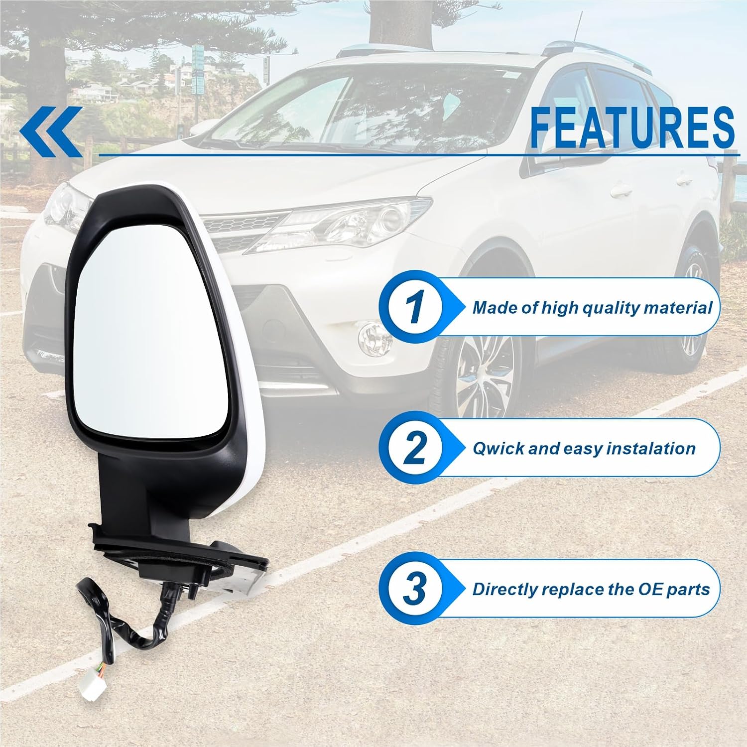 Left Driver Side Mirror Fits 2013-2015 Toyota RAV4 with Power Heated Turn Signal and Manual Folding Without Blind Spot Match White Replace 87940-42B50 (7Pins)