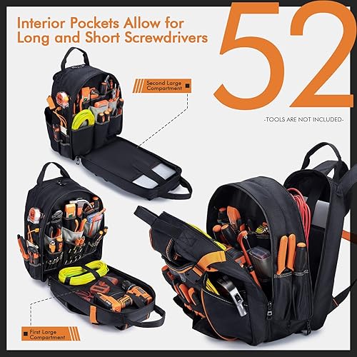 Miniatura 4 de Mochila de herramientas para hombre, mochila de herramientas resistente con compartimento para portátil, mochilas impermeables para electricista con