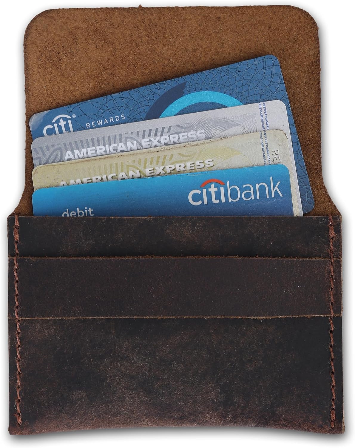 Distressed Leather Business Card Holder Slim Credit Card Wallet for Men and Women Vintage Brown Leather Compact Minimalist Card Organizer for Pocket or Purse Durable Card Case (Brown) - Image 4