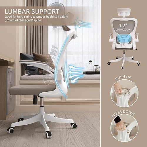 Miniatura 10 de Monhey Office Chair Ergonomic Desk Chair with Lumbar Support&Headrest&Flip-up Arms Height Adjustable Rocking Swivel High Back Computer Chair Warm
