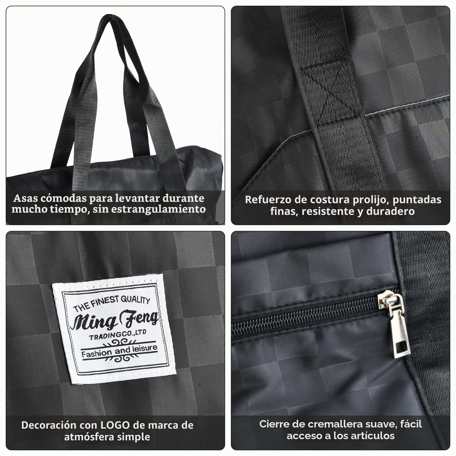 Dokeno Genérico Bolsa de Viaje Plegable con Ruedas, Bolsa de Fin de Semana Gran Capacidad, Impermeable para Mujeres y Hombres (Negro)