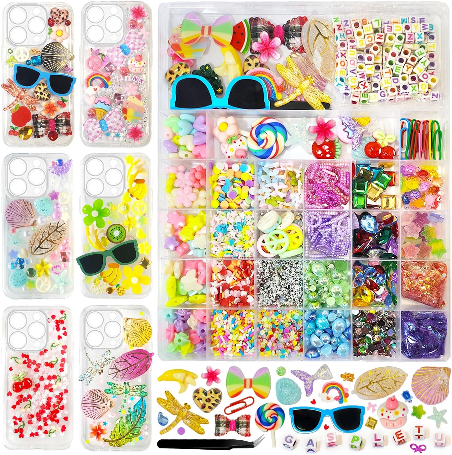 Gaspletu 3200 Pcs Junk Case Charms Kit, DIY Junk Phone case, Nail Accessories Nail Charms, Letter Beads