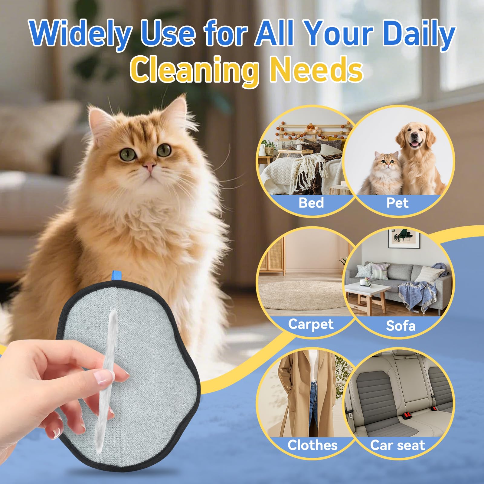 Pet Hair Removal Glove for Dogs & Cats, Electrostatic Five-Finger Hair Remover for Furniture, Couch, Carpet & Car Seat, Reusable Washable Pet Fur Cleaning Tool, Not for Grooming (1 PCS) - image 5