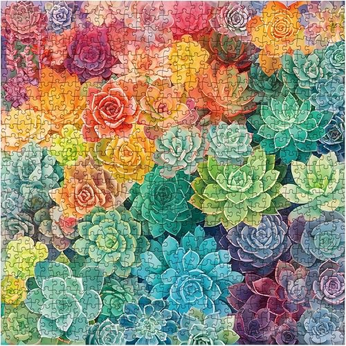 Miniatura 2 de Rompecabezas de cactus suculentos arcoíris de 1000 piezas para adultos, rompecabezas de plantas degradadas coloridas para mujeres, rompecabezas