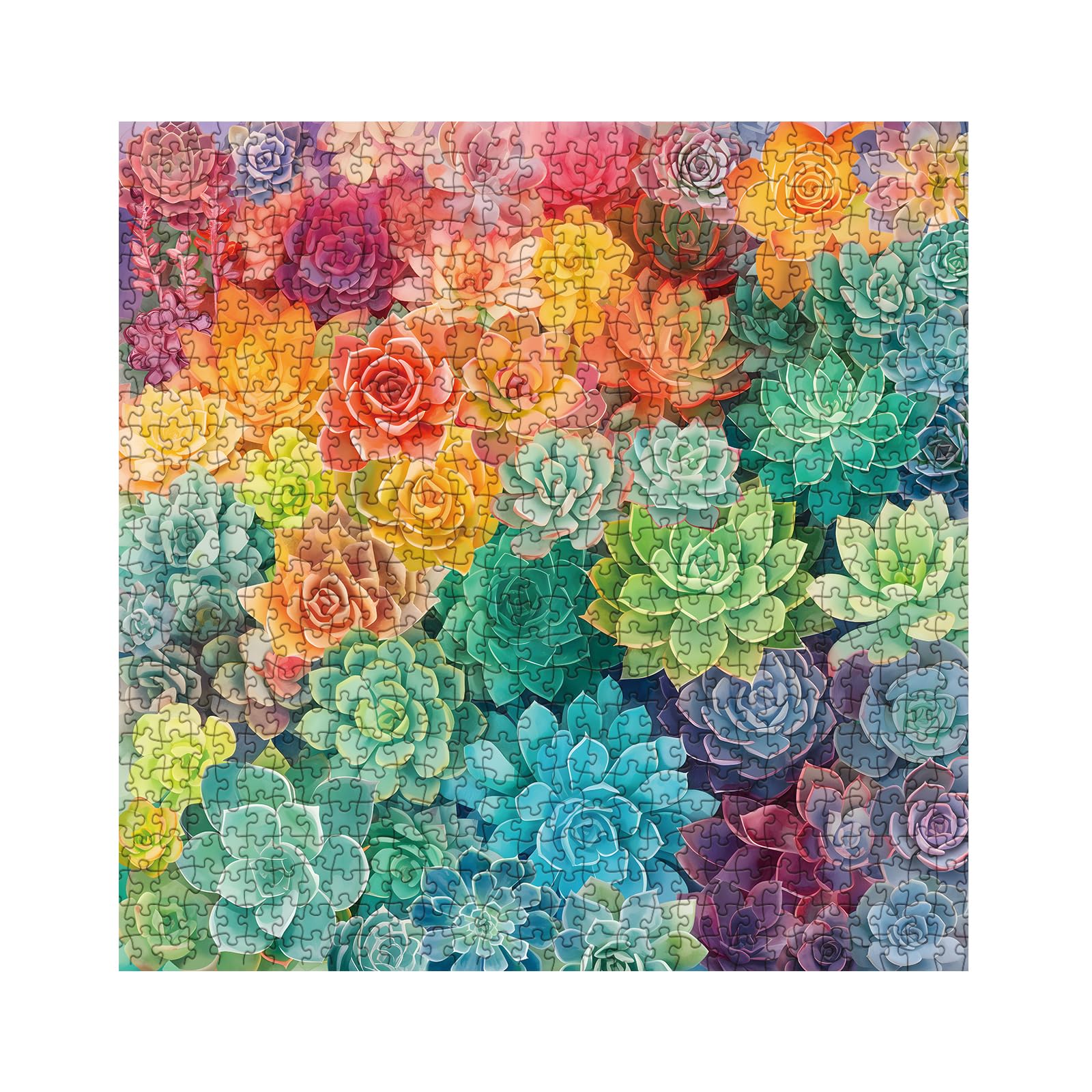 Rainbow Succulent Cactus Puzzle 1000 Piece for Adults, Colorful Gradient Plant Jigsaw Puzzles for Women, Aesthetic Pretty Beautiful Flower Garden Spring Puzzles - Image 2