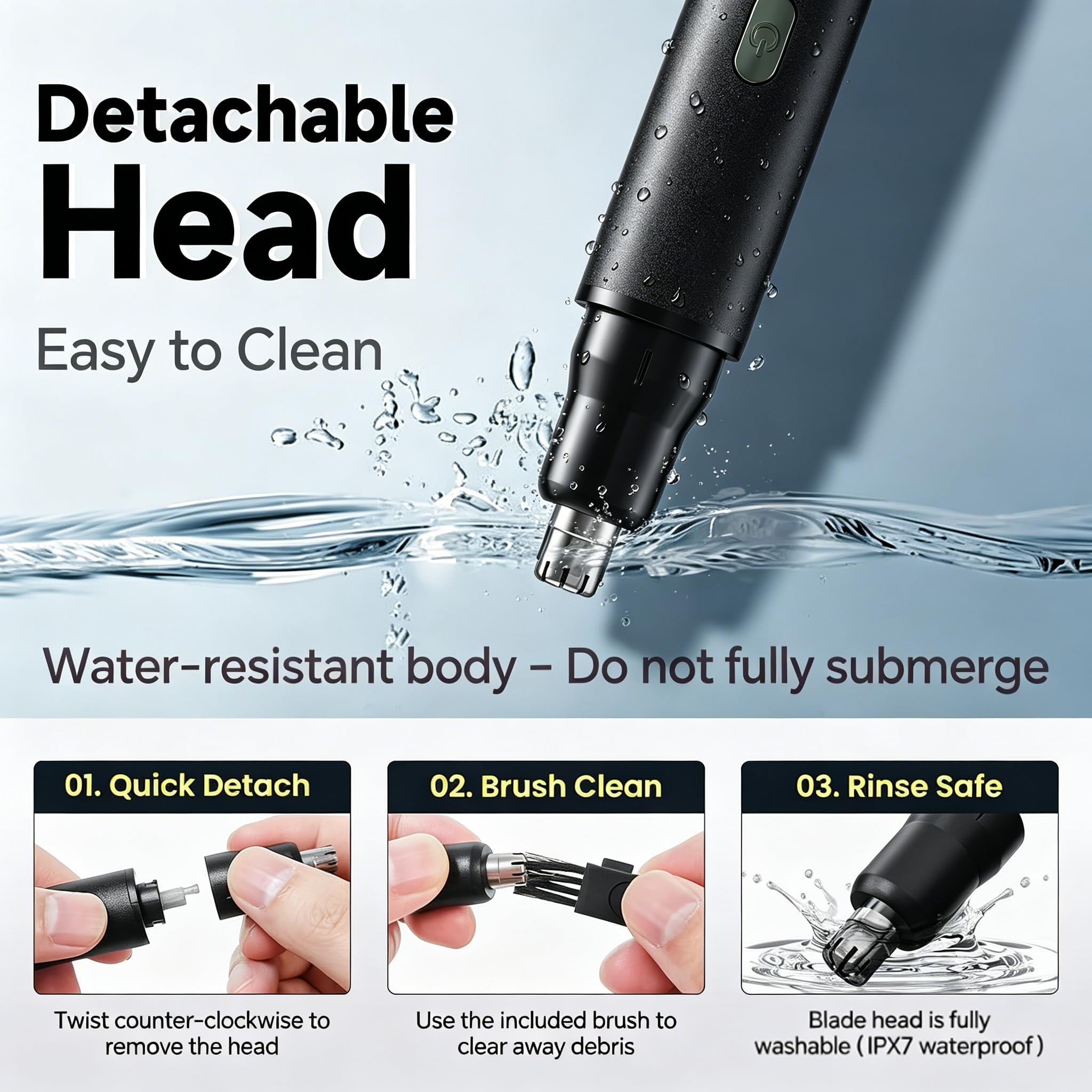 RUIM 3-in-1 Nasenhaarschneider für Männer & Frauen, schmerzloser Augenbrauen-Ohr-Gesichtspflege, USB-C Schnellladung Wasserdicht mit LED-Anzeige, Duschsicheres Reise-Kit Geschenk für Papa Weihnachten