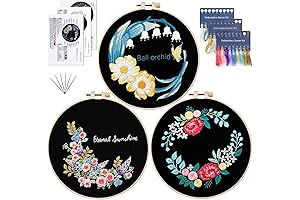 Floral Black Embroidery Hoop Cross Stitch Kit