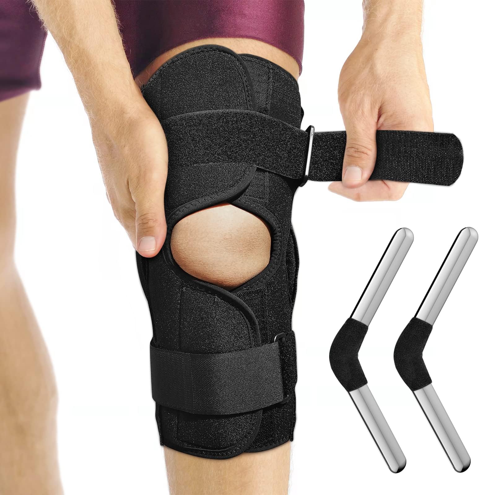 HKJD Hinged Knee Brace for knee pain Open Adjustable Strap Medical Grade Patella Immobilizer for Pain Relief & Sport Protection for Arthritis, Meniscus Tear, ACL/PCL knee Injuries fit Men & Women