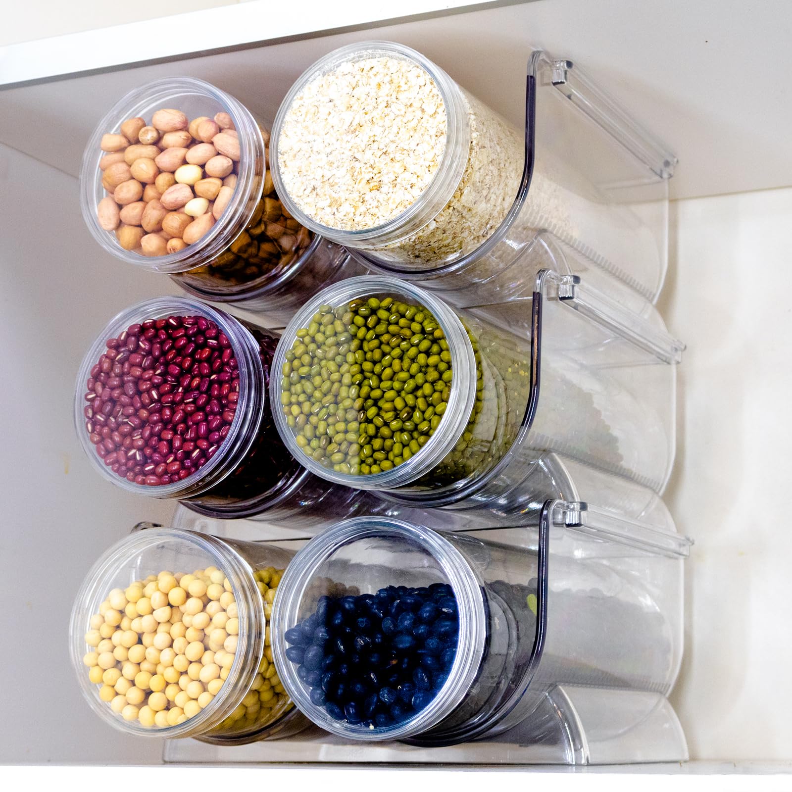 Stackable Airtight Food Storage Containers Set with Lids and Organizer Holder, Plastic Kitchen and Pantry Organization Canisters for Cereal, Dry Food, Flour and Sugar (L 8.5 x W 10.5 x H 12 in)