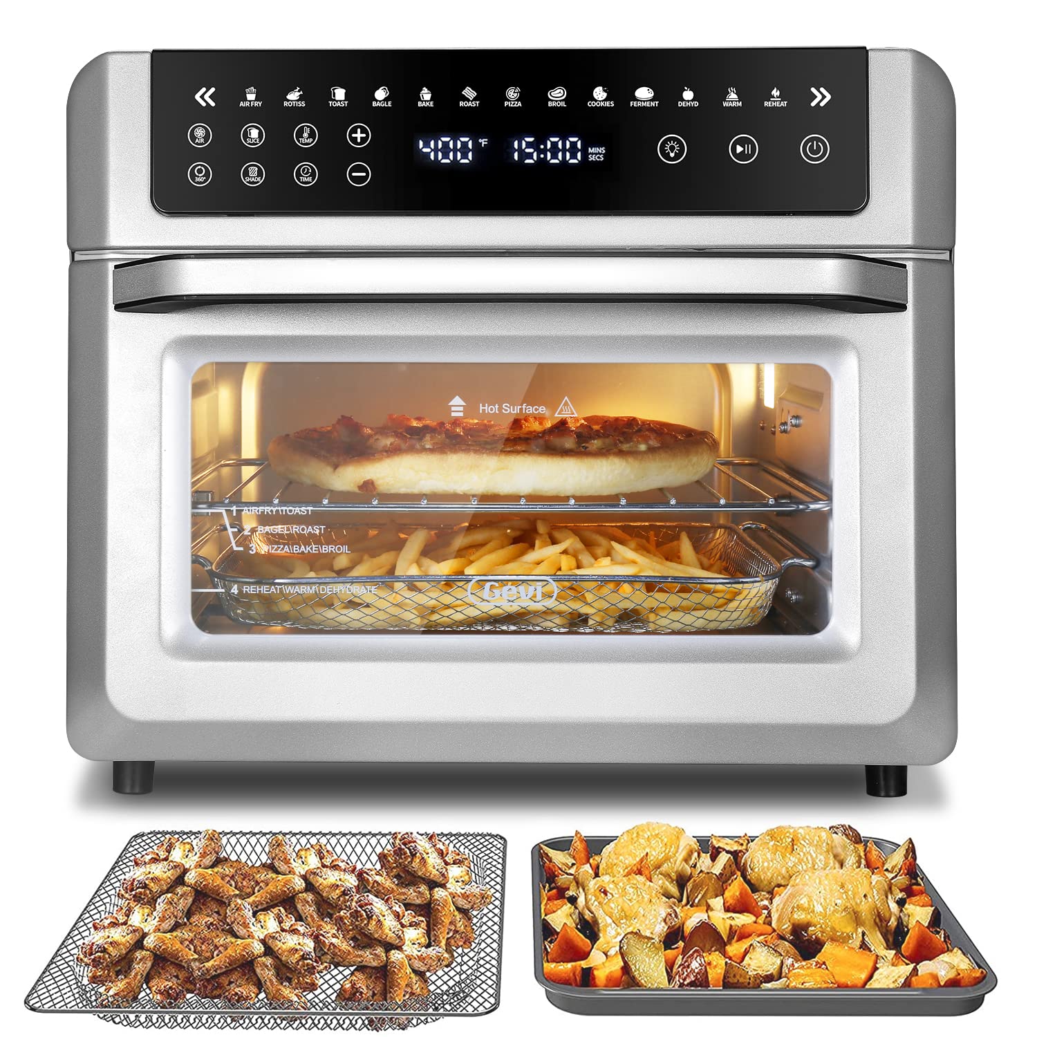 Gevi Air Fryer Toaster Oven Combo, Large Digital LED Screen Convection Oven with Rotisserie and Dehydrator, Extra Large Capacity Countertop Oven with Online Recipes